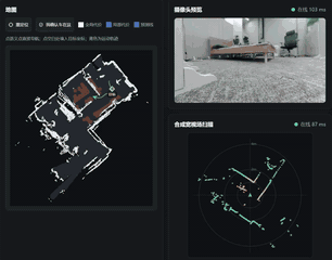 PhysicalAgent operations console: map, camera, and lidar during a navigation task